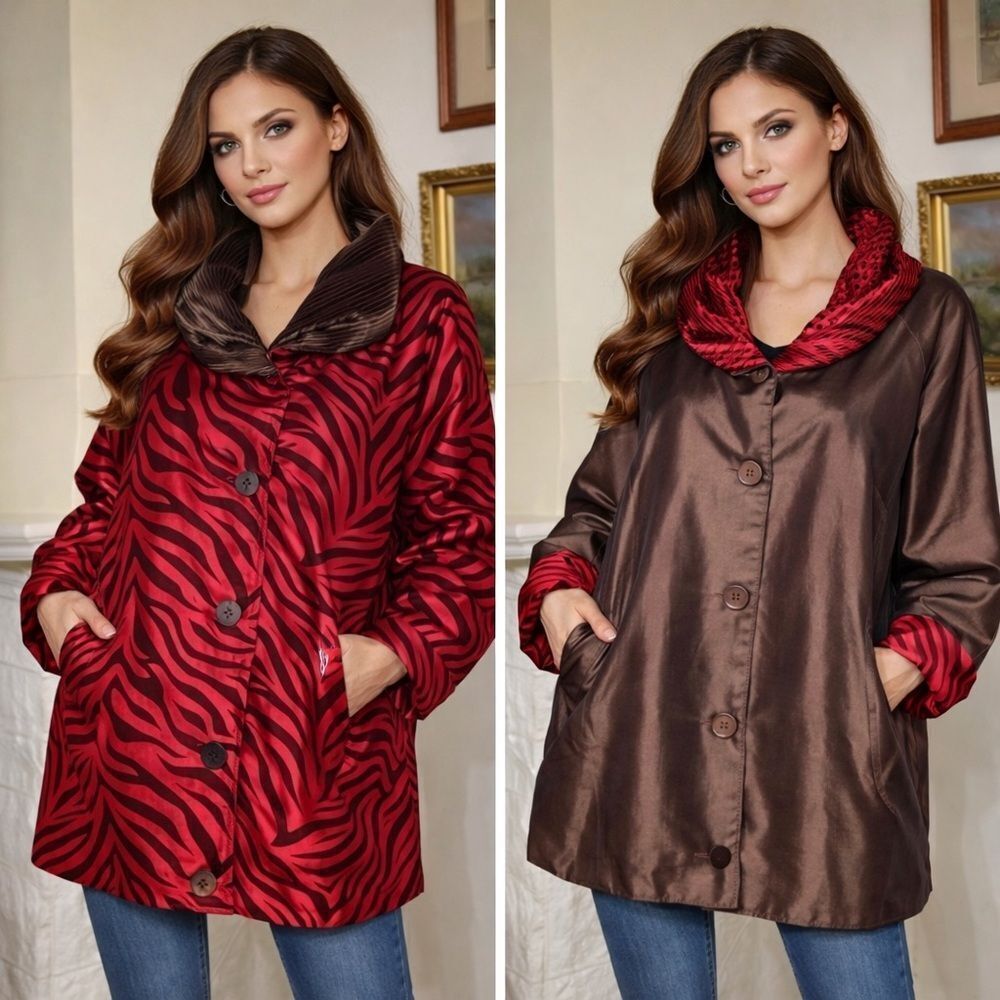 UBU Reversible Zebra Print Satin Car Length Coat - As New - Picture 16 of 16